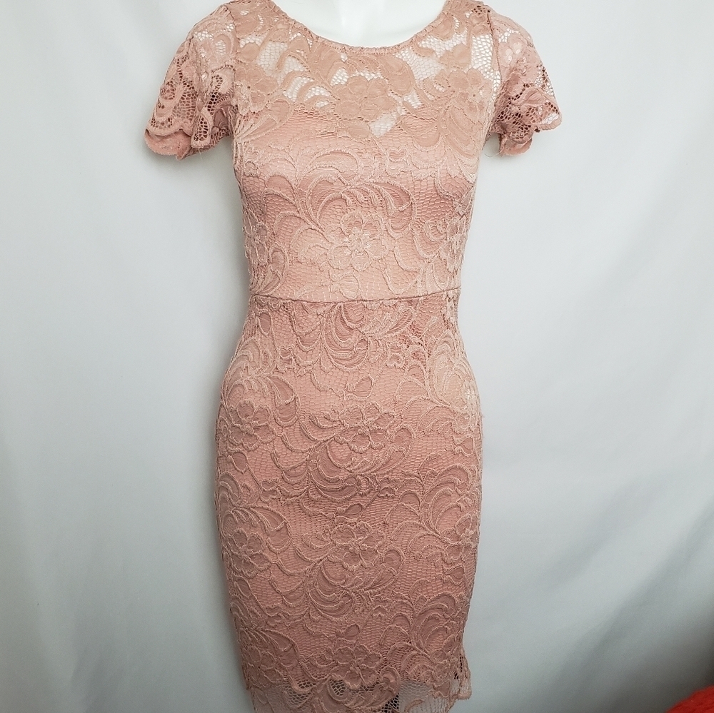 Blush lace bodycon dress